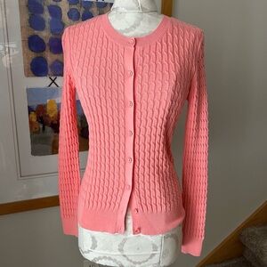 Lord & Taylor Coral Cable Knit Cardigan